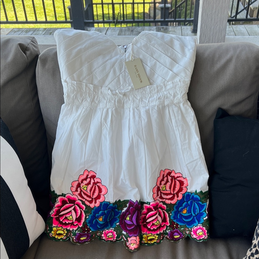 Army Brook White Dress with Colorful Floral Embroidery